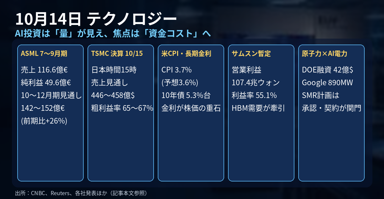 10月14日　テクノロジー｜ASMLが2030年の発注打診を公表、金利5.3%が試金石に