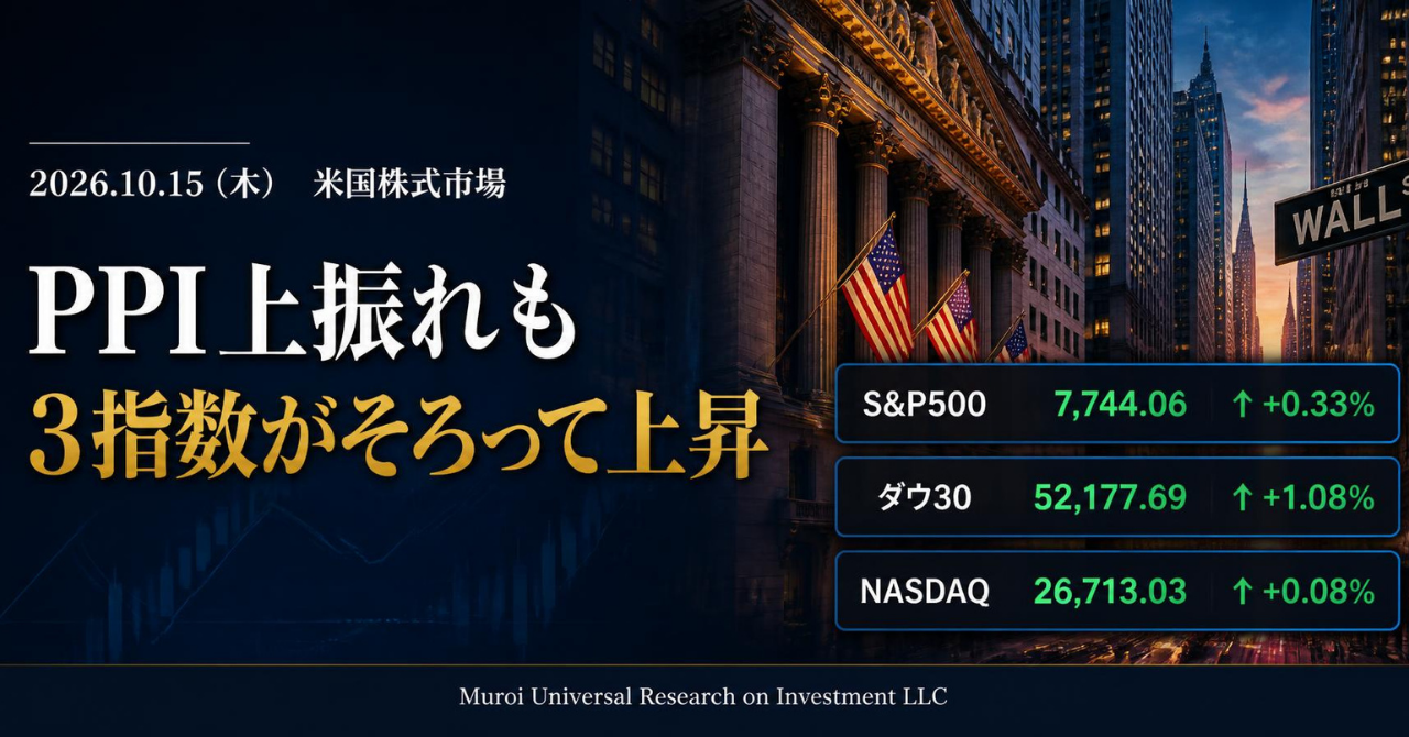 米国株 10/15｜PPI上振れも3指数高、S&P500は+0.33%